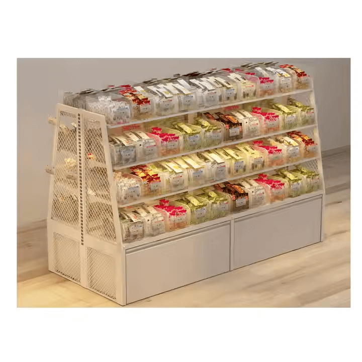 Wholesale Commercial Snack Display Stand Wood Bulk Food Displays Customized Nuts Grains Racks Candy Rack Display Store Shelving