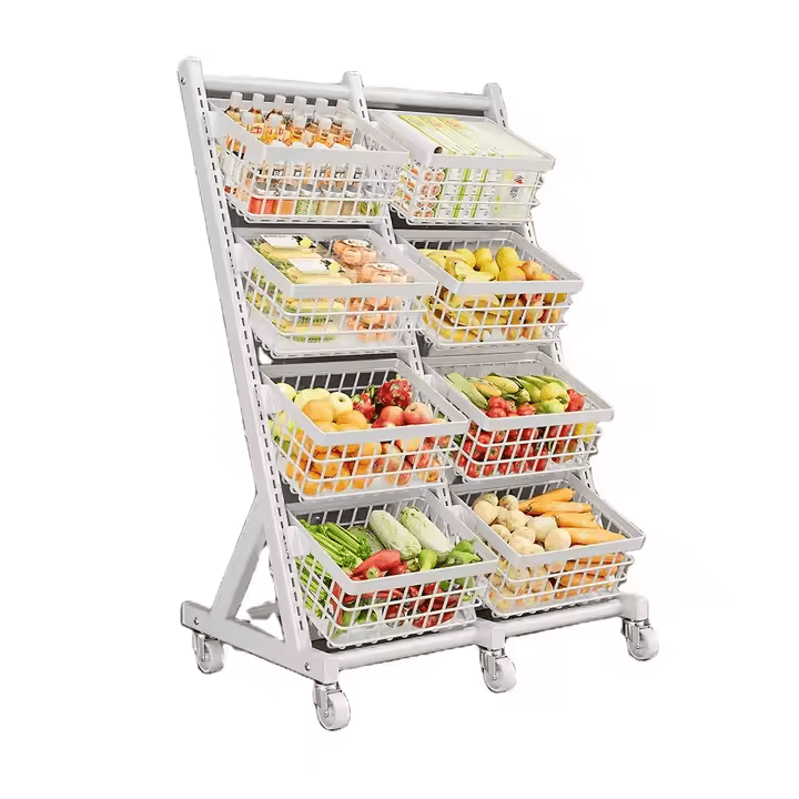 4-Tier Multifunction Adjustable Kitchen Food Fruit Vegetable Basket Cart Snack Rolling Cart With Wheels