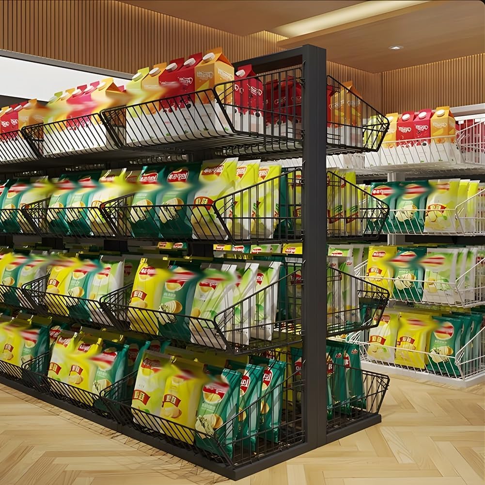 Candy Display Rack with Wheels, Black Retail Display Stand Snack Display Rack Organizer for Retail Stores Supermarket Kitchen Living Room Office